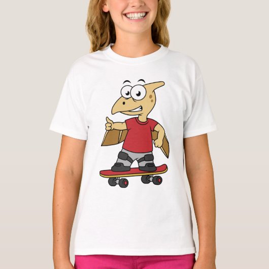 Illustratie van een pterosaurus skateboarden. t-shirt (Voorkant)