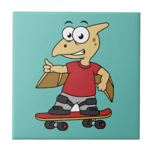 Illustratie van een pterosaurus skateboarden. tegeltje