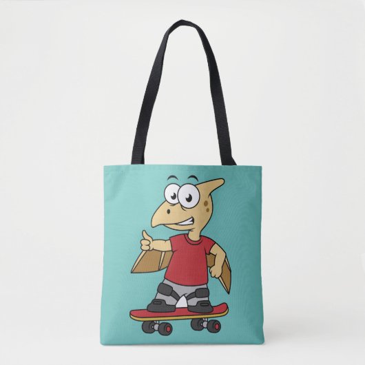 Illustratie van een pterosaurus skateboarden. tote bag (Voorkant)