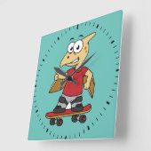 Illustratie van een pterosaurus skateboarden. vierkante klok (Hoek)