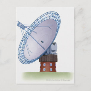 Illustratie van een radiotelescoop briefkaart