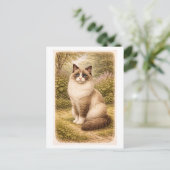 Illustratie van een ragdoll kat in vintage stijl briefkaart (Staand voorkant)