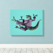 Illustratie van een raptor die karate uitvoert. canvas afdruk (Insitu (Houten vloer))