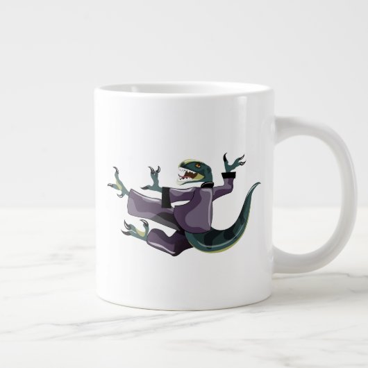 Illustratie van een raptor die karate uitvoert. grote koffiekop (Rechts)