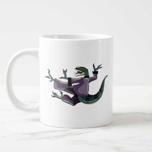 Illustratie van een raptor die karate uitvoert. grote koffiekop (Links)