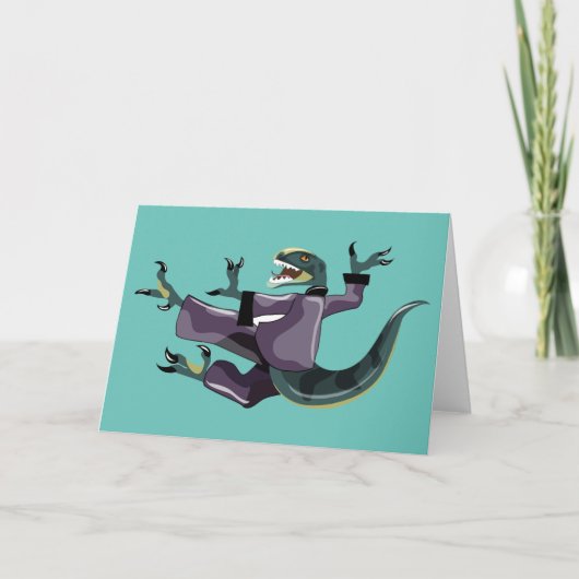 Illustratie van een raptor die karate uitvoert. kaart (Voorkant)