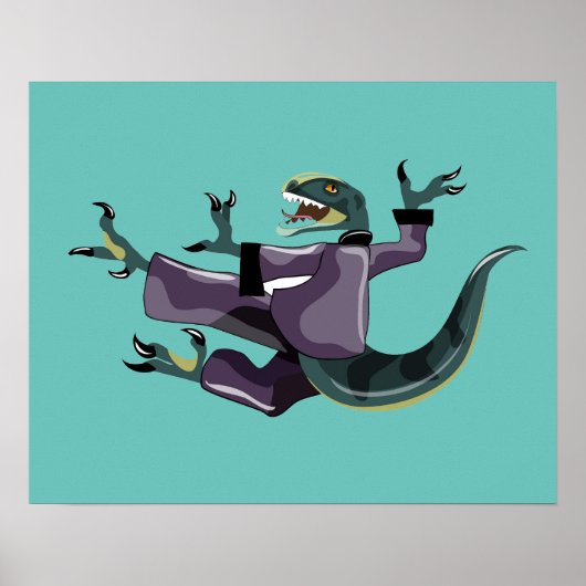 Illustratie van een raptor die karate uitvoert. poster (Voorkant)
