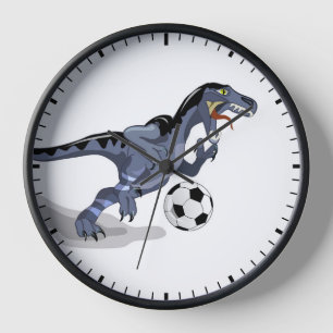 Illustratie van een raptor dinosaurus die voetbal