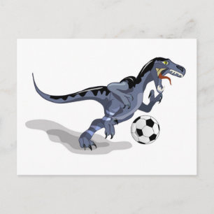Illustratie van een raptor dinosaurus die voetbal  briefkaart