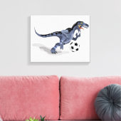 Illustratie van een raptor dinosaurus die voetbal  canvas afdruk (Insitu (Woonkamer))