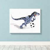 Illustratie van een raptor dinosaurus die voetbal  canvas afdruk (Insitu (Houten vloer))