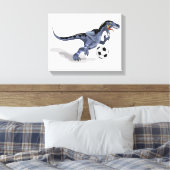 Illustratie van een raptor dinosaurus die voetbal  canvas afdruk (Insitu (Slaapkamer))