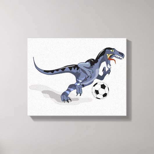 Illustratie van een raptor dinosaurus die voetbal  canvas afdruk (Voorkant)