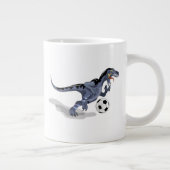 Illustratie van een raptor dinosaurus die voetbal  grote koffiekop (Rechts)