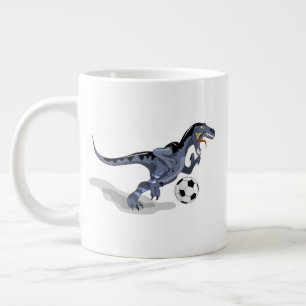 Illustratie van een raptor dinosaurus die voetbal  grote koffiekop