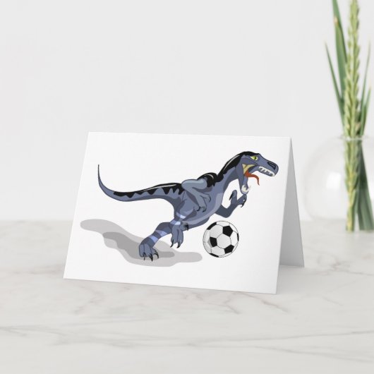 Illustratie van een raptor dinosaurus die voetbal  kaart (Voorkant)
