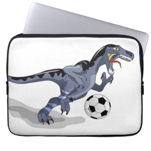Illustratie van een raptor dinosaurus die voetbal  laptop sleeve