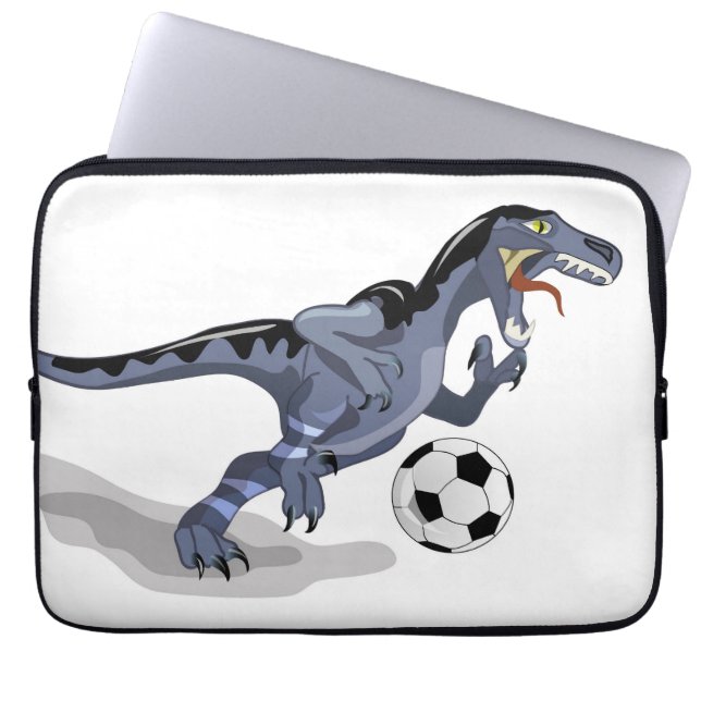 Illustratie van een raptor dinosaurus die voetbal  laptop sleeve (Voorkant)