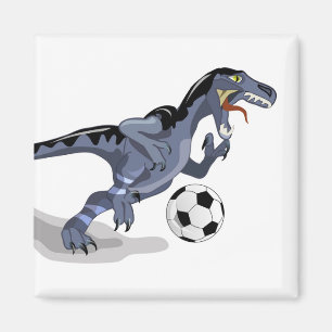 Illustratie van een raptor dinosaurus die voetbal  magneet