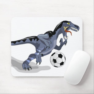 Illustratie van een raptor dinosaurus die voetbal  muismat