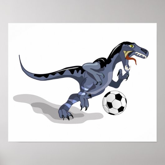 Illustratie van een raptor dinosaurus die voetbal  poster (Voorkant)