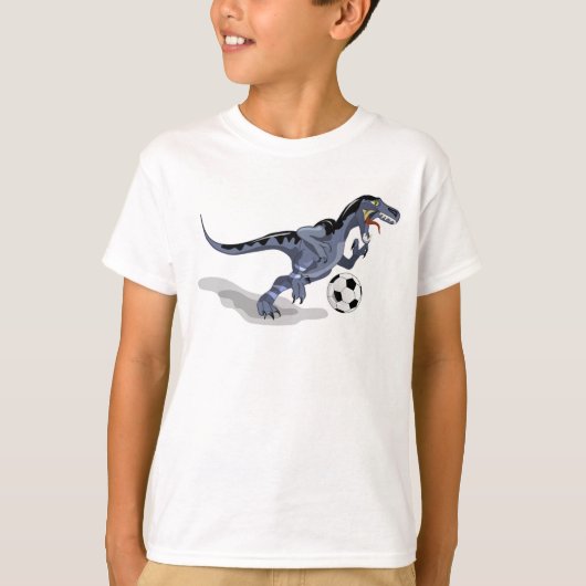Illustratie van een raptor dinosaurus die voetbal  t-shirt (Voorkant)