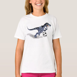 Illustratie van een raptor dinosaurus die voetbal  t-shirt