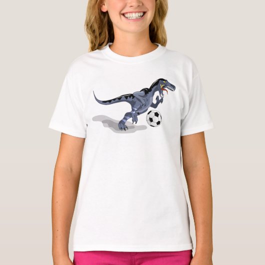 Illustratie van een raptor dinosaurus die voetbal  t-shirt (Voorkant)
