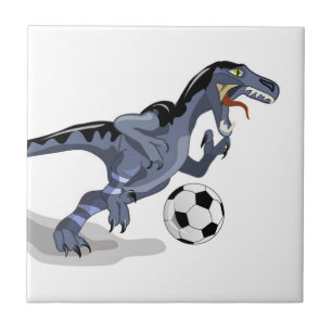 Illustratie van een raptor dinosaurus die voetbal  tegeltje