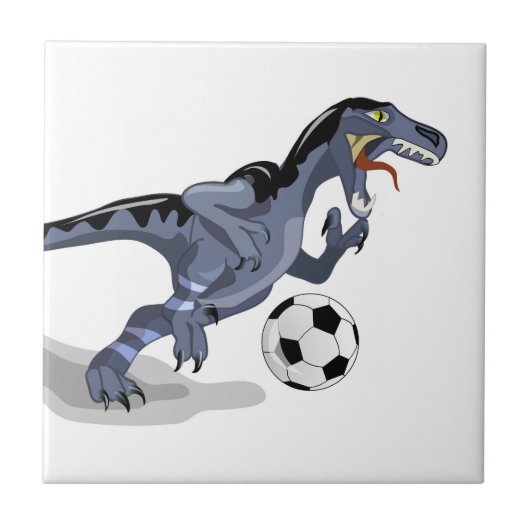 Illustratie van een raptor dinosaurus die voetbal  tegeltje (Voorkant)