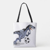 Illustratie van een raptor dinosaurus die voetbal tote bag (Achterkant)