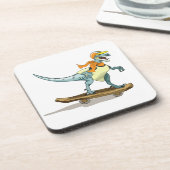 Illustratie van een raptor skateboarden. bier onderzetter (Linkerzijde)