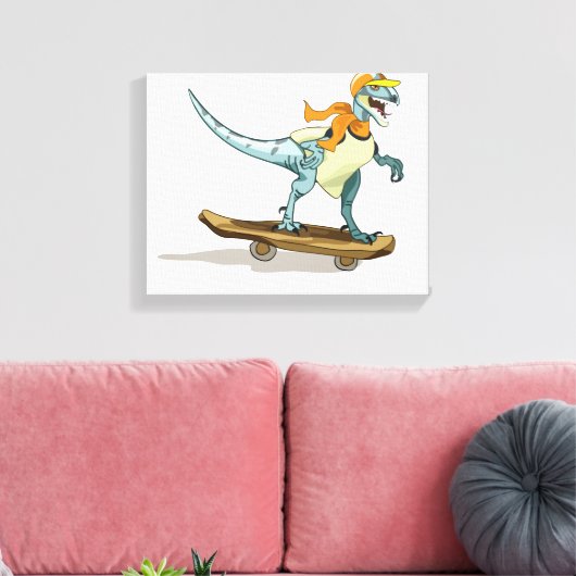 Illustratie van een raptor skateboarden. canvas afdruk (Insitu (Woonkamer))