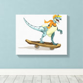 Illustratie van een raptor skateboarden. canvas afdruk (Insitu (Houten vloer))
