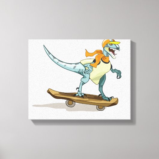 Illustratie van een raptor skateboarden. canvas afdruk (Voorkant)