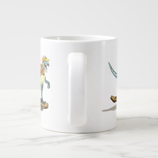 Illustratie van een raptor skateboarden. grote koffiekop (Achterkant)