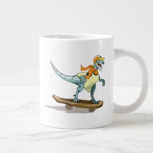 Illustratie van een raptor skateboarden. grote koffiekop (Rechts)