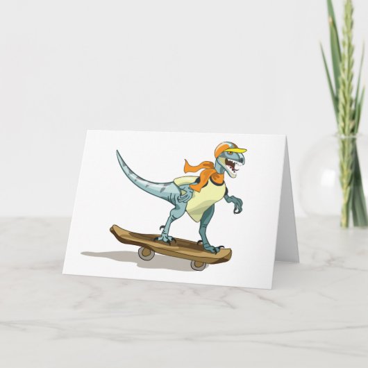 Illustratie van een raptor skateboarden. kaart (Voorkant)