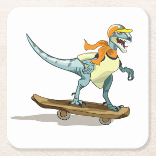 Illustratie van een raptor skateboarden. kartonnen onderzetters