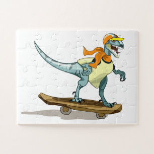 Illustratie van een raptor skateboarden. legpuzzel
