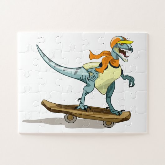 Illustratie van een raptor skateboarden. legpuzzel (Horizontaal)
