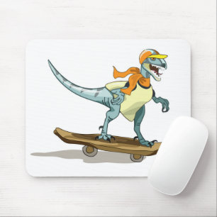 Illustratie van een raptor skateboarden. muismat