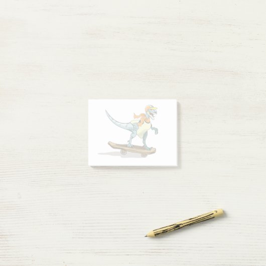 Illustratie van een raptor skateboarden. post-it® notes (Op bureau)