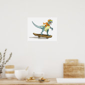 Illustratie van een raptor skateboarden. poster (Keuken)