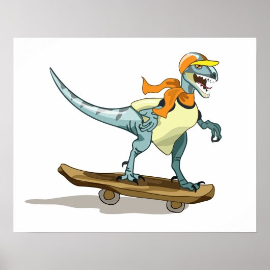 Illustratie van een raptor skateboarden. poster (Voorkant)