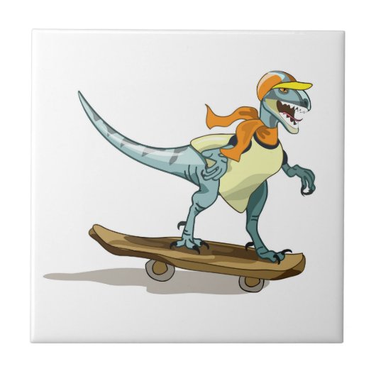 Illustratie van een raptor skateboarden. tegeltje (Voorkant)