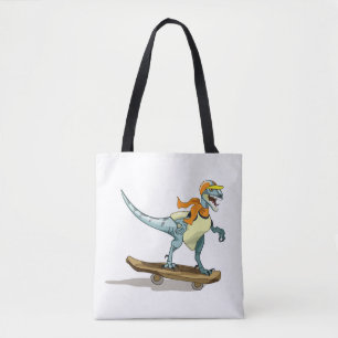 Illustratie van een raptor skateboarden. tote bag