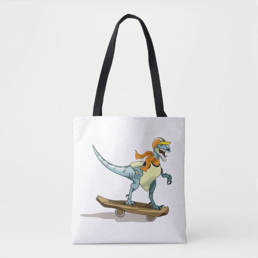 Illustratie van een raptor skateboarden. tote bag (Voorkant)