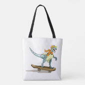Illustratie van een raptor skateboarden. tote bag (Achterkant)