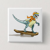 Illustratie van een raptor skateboarden. vierkante button 5,1 cm (Voorkant)